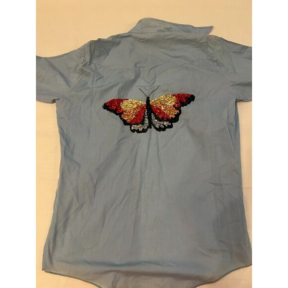Dickson-Jenkins Button Up Shirt Women Size Large Butterfly Sequin Applikue Snap - Picture 11 of 14